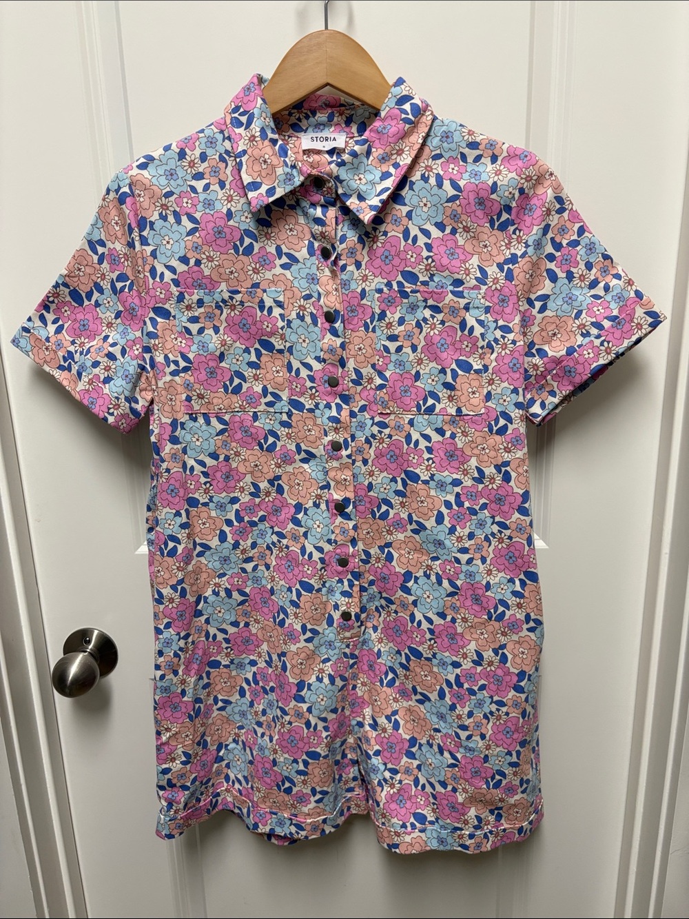 Storia Pink Floral Cotton Snap Front Romper Size S